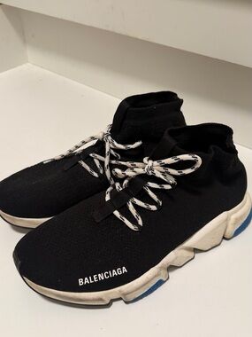 Balenciaga Black Knit High-Top Sneakers with White Laces